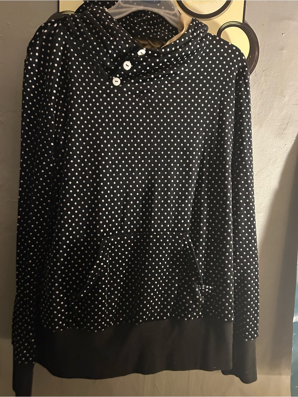 Velvet Black Polka Dot Hooded Pullover Top
